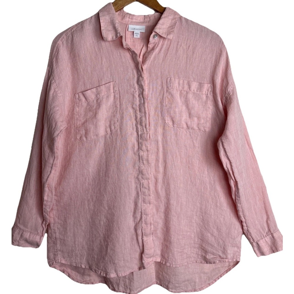 J. Jill Love Linen Button Up Shirt Womens Small Petite Pink Resort Beach Coastal